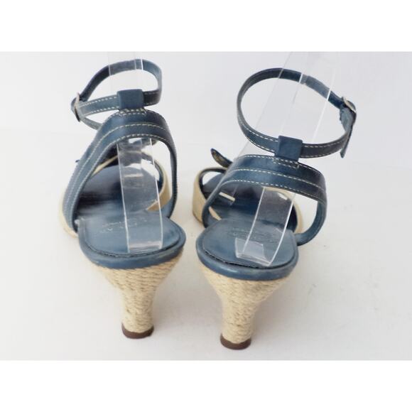 CIRCA JOAN & DAVID ROSEVILLE 8M TURQUOISE LEATHER & TAN ANKLE STRAP SANDAL SHOE - Picture 5 of 10